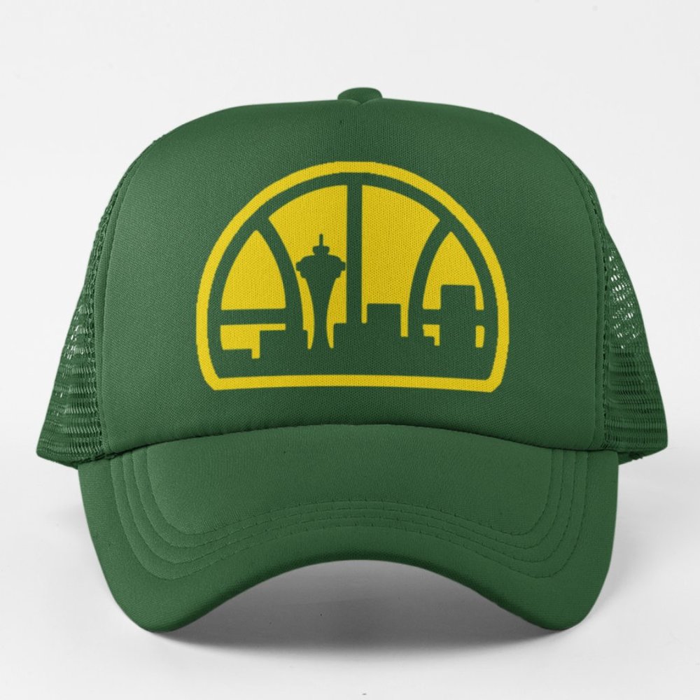 NEW Seattle Supersonics Retro Logo Foam Trucker Snapback Hat GREEN